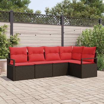 ARDEBO.de - Gartensofa-set mit Kissen 5 pcs Braun und Rot Poly-Rattan