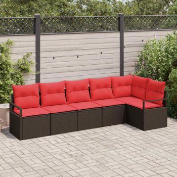 ARDEBO.de - Gartensofa-set mit Kissen 6 pcs Braun und Rot Poly-Rattan
