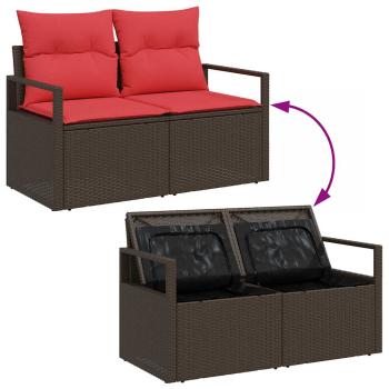 Sofa Set mit Kissen 7 pcs Braun und Rot Poly-Rattan