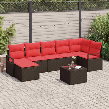 ARDEBO.de - Sofa Set 8 stk. Braun und Rot Poly-Rattan