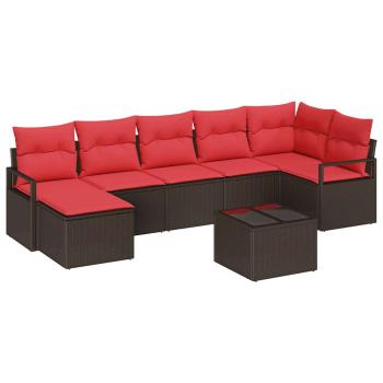 Sofa Set 8 stk. Braun und Rot Poly-Rattan