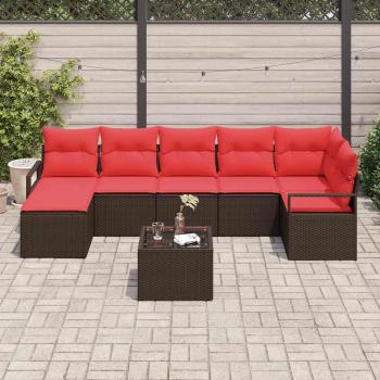 Sofa Set 8 stk. Braun und Rot Poly-Rattan