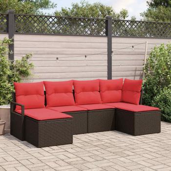 ARDEBO.de - Sofa Set 6 stk. Braun und Rot Poly-Rattan