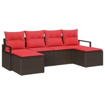 Sofa Set 6 stk. Braun und Rot Poly-Rattan