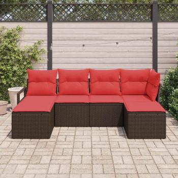 Sofa Set 6 stk. Braun und Rot Poly-Rattan