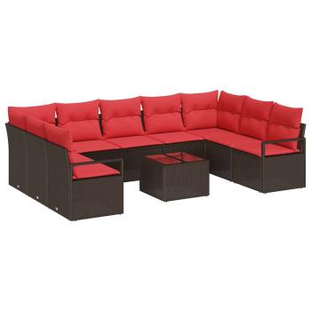 Gartensofa-set 10 stk. Braun und Rot Poly-Rattan