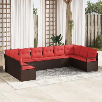 ARDEBO.de - Gartensofa-set mit Kissen 10 pcs Braun und Rot Poly-Rattan