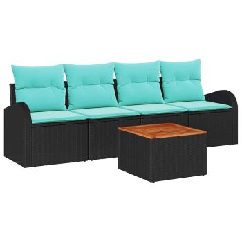 Gartensofa-set 5 stk. Schwarz und Türkis Poly-Rattan