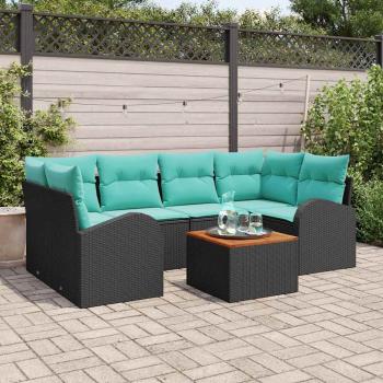 ARDEBO.de - Gartensofa-set 7 Stk. Schwarz und Türkis Poly-Rattan