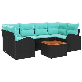 Gartensofa-set 7 Stk. Schwarz und Türkis Poly-Rattan