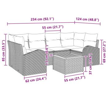 Gartensofa-set 7 Stk. Schwarz und Türkis Poly-Rattan