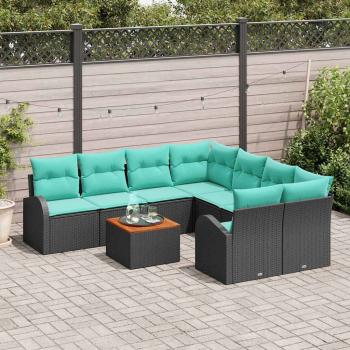Gartensofa-set 9 Stk. Schwarz und Türkis Poly-Rattan