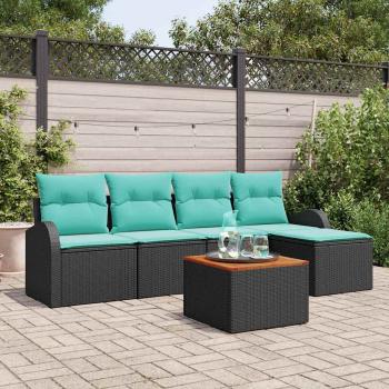ARDEBO.de - Gartensofa-set 6 Stk. Schwarz und Türkis Poly-Rattan