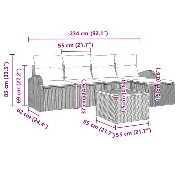 Gartensofa-set 6 Stk. Schwarz und Türkis Poly-Rattan