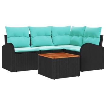 Gartensofa-set 5 Stk. Schwarz und Türkis Poly-Rattan