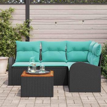 Gartensofa-set 5 Stk. Schwarz und Türkis Poly-Rattan