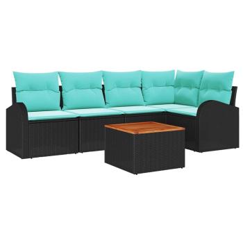 Gartensofa-set 6 stk. Schwarz und T?rkis Poly-Rattan