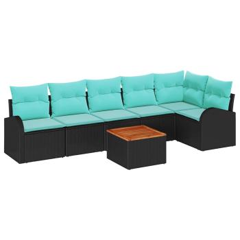 Gartensofa-set 7 Stk. Schwarz und Türkis Poly-Rattan