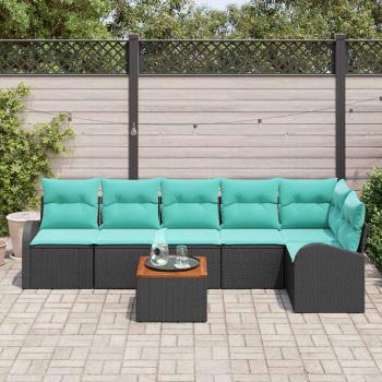 Gartensofa-set 7 Stk. Schwarz und Türkis Poly-Rattan