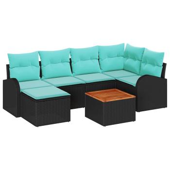 Gartensofa-set 7 Stk. Schwarz und Türkis Poly-Rattan