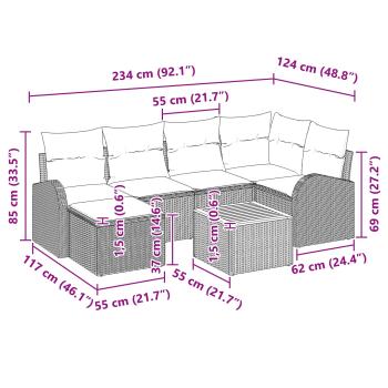 Gartensofa-set 7 Stk. Schwarz und Türkis Poly-Rattan