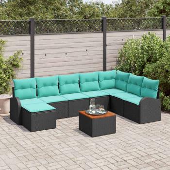 ARDEBO.de - Gartensofa-set 9 Stk. Schwarz und Türkis Poly-Rattan