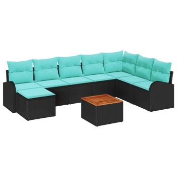 Gartensofa-set 9 Stk. Schwarz und Türkis Poly-Rattan