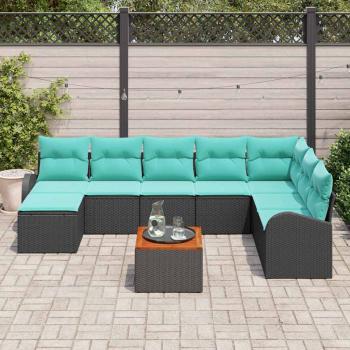 Gartensofa-set 9 Stk. Schwarz und Türkis Poly-Rattan
