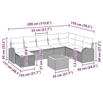 Gartensofa-set 9 Stk. Schwarz und Türkis Poly-Rattan