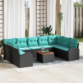 ARDEBO.de - Gartensofa-set 10 Stk. Schwarz und Türkis Poly-Rattan