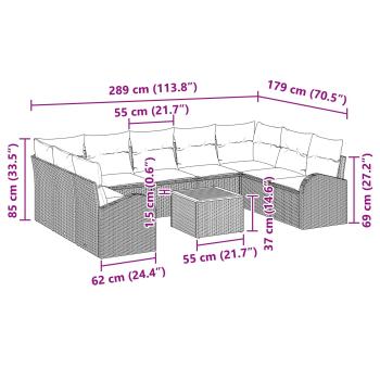 Gartensofa-set 10 Stk. Schwarz und Türkis Poly-Rattan