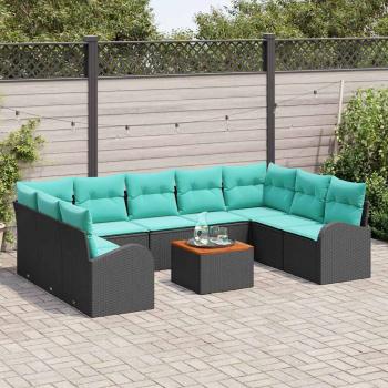 Gartensofa-set 10 Stk. Schwarz und Türkis Poly-Rattan