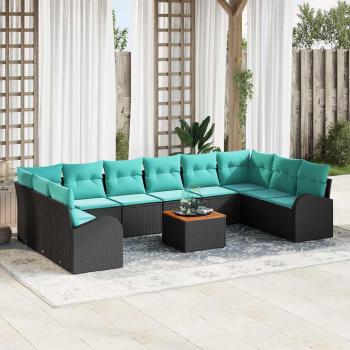 ARDEBO.de - Gartensofa-set 11 Stk. Schwarz und Türkis Poly-Rattan
