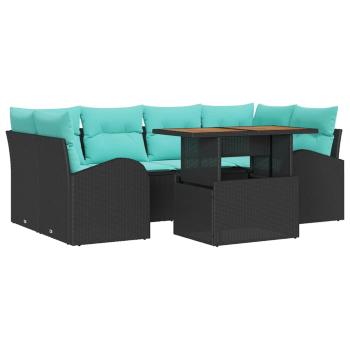 Garten-Sofa-Set 7 Stk. Schwarz Poly Rattan