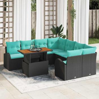ARDEBO.de - Garten-Sofa-Set 9 Stk. Schwarz Poly Rattan