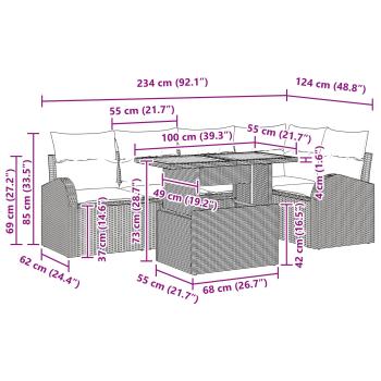 Garten-Sofa-Set 6 Stk. Schwarz Poly Rattan