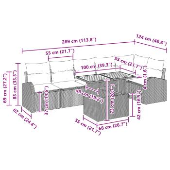 Garten-Sofa-Set 7 Stk. Schwarz Poly Rattan