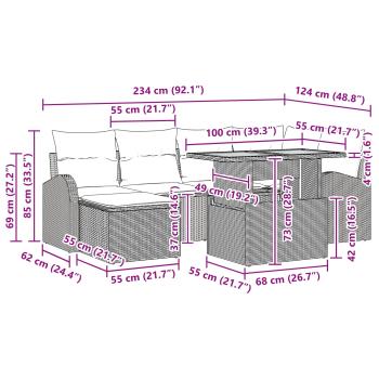 Garten-Sofa-Set 7 Stk. Schwarz Poly Rattan
