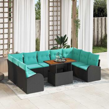 ARDEBO.de - Garten-Sofa-Set 10 Stk. Schwarz Poly Rattan