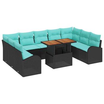 Garten-Sofa-Set 10 Stk. Schwarz Poly Rattan