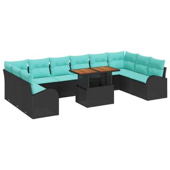 Garten-Sofa-Set 11 stk. Schwarz Poly Rattan