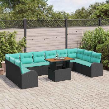 Garten-Sofa-Set 11 stk. Schwarz Poly Rattan