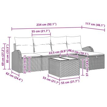 Gartensofa-set 6 Stk. Schwarz Poly-Rattan
