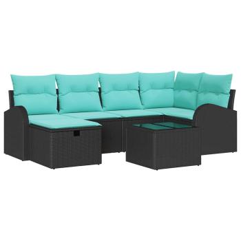 Garten-Sofa-Set mit Kissen 7 pcs Schwarz Poly Rattan