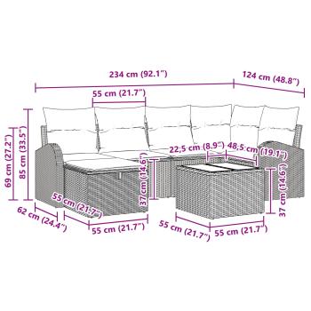 Garten-Sofa-Set mit Kissen 7 pcs Schwarz Poly Rattan