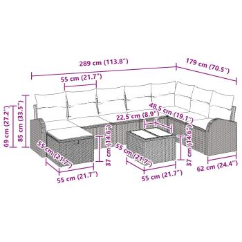 Gartensofa-set 9 Stk. Schwarz Poly-Rattan