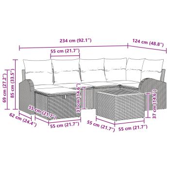 Gartensofa-set 7 Stk. Schwarz Poly Rattan