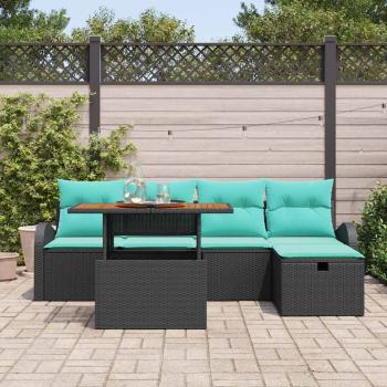 Garten-Sofa-Set 6 pcs Schwarz Poly-Rattan