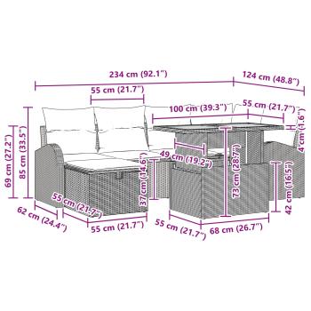 Garten-Sofa-Set 7 Stk. Schwarz Poly-Rattan