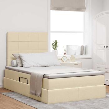 ARDEBO.de - LED-Speicherbett mit Matratze Creme 120 x 190 cm Stoff
